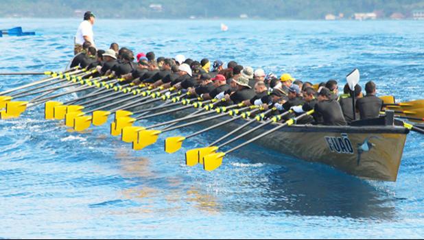 The 2017 Flag Day Fautasi Regatta for the 117th American Samoa Flag Day Festivities is tentatively set for this Wednesday for the heats, and Thursday for the final. But who knows — with the Lt. Gov. Lemanu P. Mauga saying it depends on the ocean tides, fair weather. Seen here is the Fuao during practice yesterday. It will race in the first heat comprising nine fautasi. [Photo: TG]