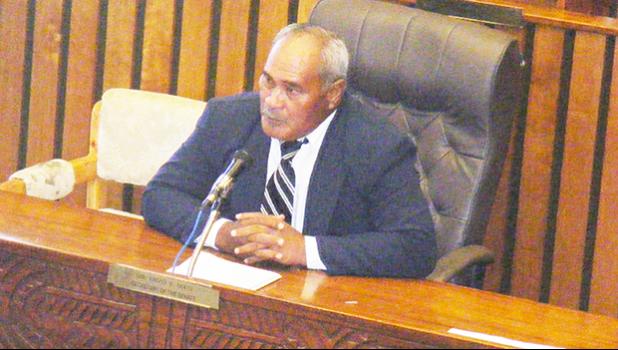 Newly confirmed Administrative Service Department director, Fuega Lua Moliga during his Senate confirmation hearing on Monday.  [photo: FS]