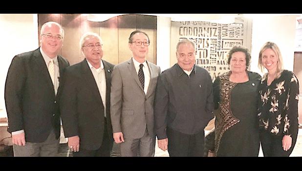 Pictured left to right: Richard Stanton of the Congresswoman’s office; Joseph “Iu” Pereira, Executive Assistant to the Governor; Starkist CEO Andrew Choe; Gov. Lolo Moliga; Congresswoman Aumua Amata; and Michelle Faist, StarKist Senior Advisor, Government Relations.  On Nov. 7, Gov. Lolo Matalasi Moliga and a delegation from his cabinet, along with Congresswoman Aumua Amata, jointly held discussions with StarKist CEO Choe and other representatives of StarKist to make an aggressive, coordinated approach at b