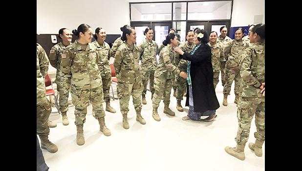“It was a great pleasure to greet our soldiers from American Samoa on behalf of everyone back home, and wish them Merry Christmas,” said Congresswoman Aumua Amata, who visited Fort Lee, Virginia, last week. The soldiers are stationed at Fort Lee for their Advanced Individual Training (AIT) and will not be able to return home for the holidays.  [Courtesy photo]