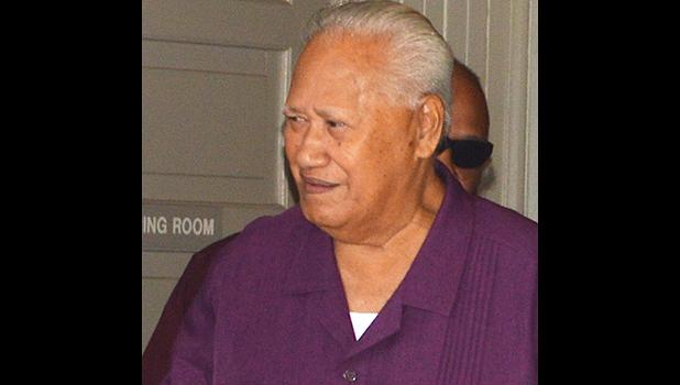 High Talking Chief Tuaolo Meko Aiumu looking relieved while exiting the High Court after last week’s hearing.  [photo by AF]