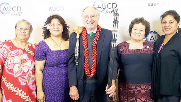 UCEDD Director, Tafa Tua-Tupuola, (second from left), retired U.S Sen. Tom Harkin (middle), Congresswoman Aumua Amata (fourth from left), and others at Wednesday night’s Association for University Center on Disabilities (AUCD) Gala4All Event in Washington D.C.  [photo: Congresswoman Aumua's office]