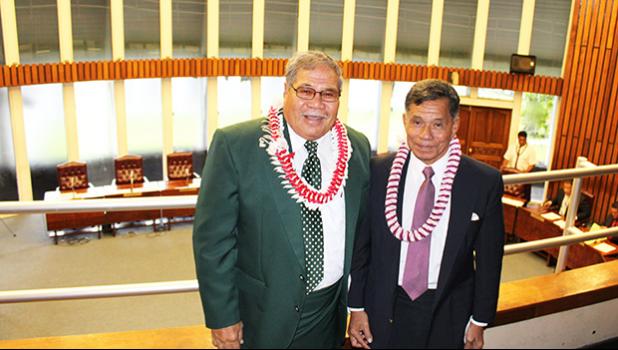 Director nominees for the Department of Agriculture, Filifa’atali Mike Fuiava and Department of Homeland Security, Samana Semo  Ve’ave’a who attended their House confirmation hearings yesterday morning.  [Photo: JL]