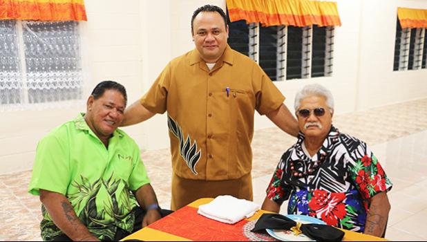 Rev. Faigata Manase with church deacons smile for the Samoa News camera at a special dinner hosted by the CCCAS Malaeloa women’s fellowship, Friday evening at the Aniutea church hall. (Photo:THA)