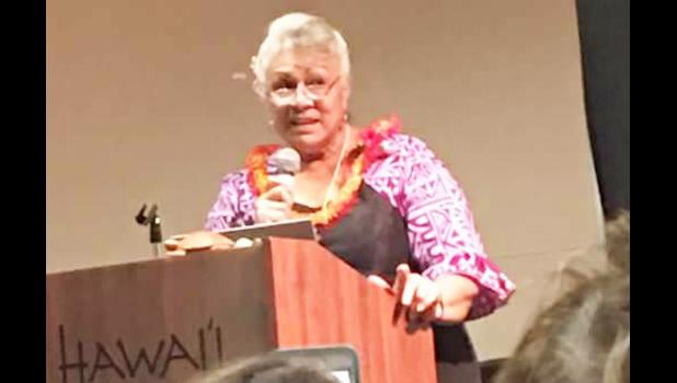 Advocate Ipu Avegalio Lefiti offering keynote remarks during closing ceremonies of the 15th Hawai’i International Summit: Preventing, Assessing and Treating Trauma Across the Lifespan, held Mar. 30, 2017 in Honolulu, Hawai’i.  [courtesy photo]