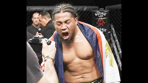 Jason Vele proudly wears the American Samoa flag at every fight to show where he is from, and who has now qualified into one of the big leagues of the MMA competition, representing American Samoa.  [courtesy photo]