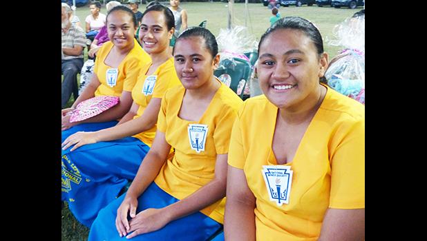 The lovely National Honor students of Kanana Fou who have always donated to  Hope House throughout the years. They accepted an invitation from the Hope House Board of Directors to attend and perform during Fiafia Night, Monday, at the Fatuoaiga malae. They presented gift baskets of assorted toiletries and other necessities for the residents and caregivers of Hope House. [photo: Leua Aiono Frost]