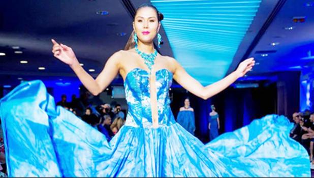 One of Cecilia Keil's garments featuring in the parade: "Drowning Paradise"The bare centre piece in the middle representing Land and everything else is ocean. [Samoa Observer]