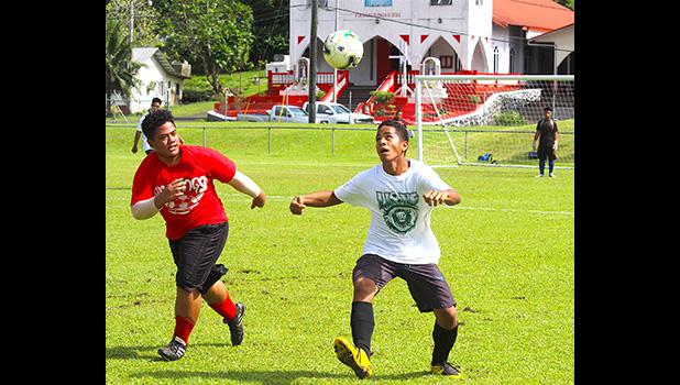 Henry Nautu of the Leone Lions’ JV team in action against the Faga’itua Vikings in an ASHSAA Boys soccer game on Saturday, April 7, 2018 at Pago Park Soccer Stadium.  [FFAS MEDIA/Brian Vitolio]