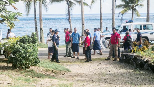 LUATUANU'U CLASH: Police Commissioner Fuiava Egon Keil and Police officers at Luatuanu'u. (Photo: Misiona Simo / Samoa Observer)