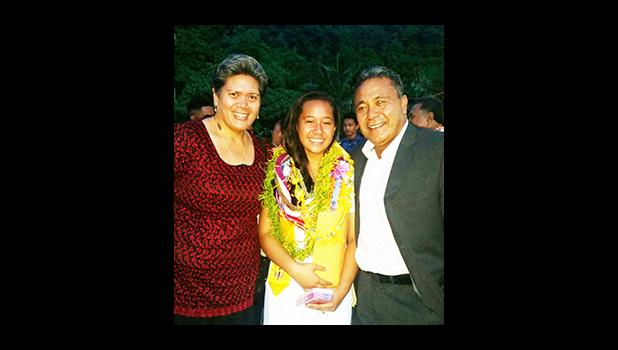Paramount Builders CEO Papalii Laulii Alofa and his wife Wanda following the induction of new members for the National Honor Society of Manumalo Academy last Friday, one of whom was their eldest child Aitulagi Alofa. [Photo: Blue Chen-Fruean]