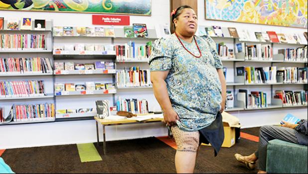 Samoan-New Zealander Leota Alice Meredith ... talking about the many traditions and norms behind Samoa’s rich tattooing history. [Image: Kendall Hutt/PMC]