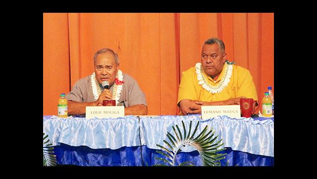 The incumbents, Governor Lolo Matalasi Moliga and Lt. Gov. Lemanu Peleti Mauga during this past Monday’s Gubernatorial Forum on Disability issues. [photo: TG]