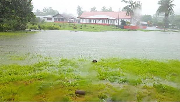 Called by village residents — our temporary “lake” — it’s seen in this photo yesterday morning — it’s the Malaeloa malae. [SN photo]