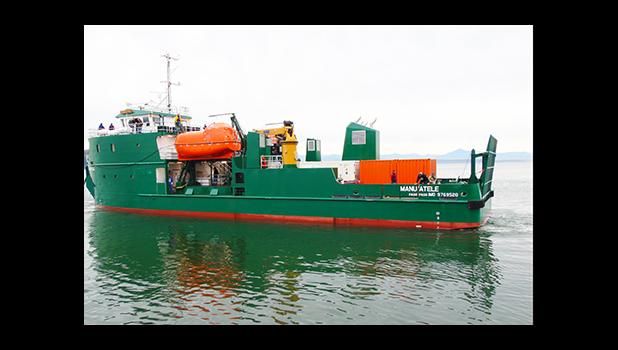 This photo provided by the Port Administration shows the new ASG vessel MV Manu’atele, which is scheduled to sail into the Port of Pago Pago around 9a.m. today, followed by a brief ceremony at the port.  [photo: Port Administration]