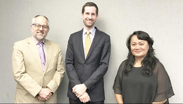 [l-r] Matt Salo, executive director of National Association of Medicaid Directors, Brian Neale, Medicaid advisor to US Secretary of Health and Human Services, Thomas E. Price, and Sandra King Young, Medicaid Director for American Samoa, after a meeting this week in Washington to discuss Medicaid issues for American Samoa and the territories. [photo: ASG]