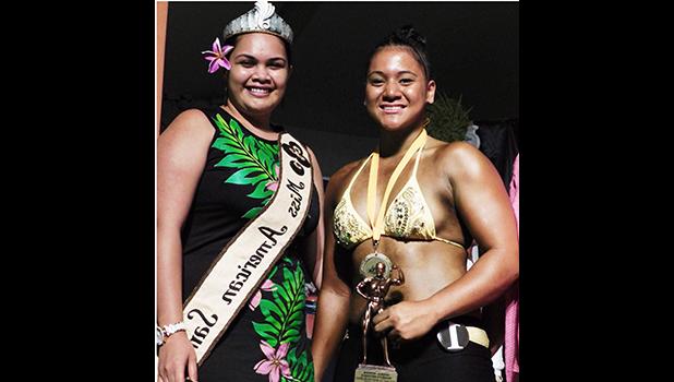 Miss American Samoa Antonina Lilomaiava and the winner for the female division Lautiti Manuma at the Sau Ia Bodybuilding Competition held last Friday at the Gov. H. Rex Lee Auditorium in Utulei. [Photo: EM]