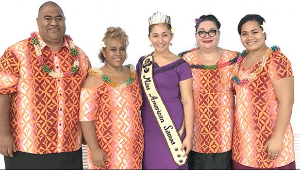 (l-r) American Samoa Visitors Bureau executive director, David Vaeafe; Miss American Samoa Inc. president & chaperone Simeafou Imo; Miss American Samoa Matauaina Toomalatai; Luseane Clark-Vaeafe and Eleitino Tuiasosopo.[photo: Visitors Bureau/MASI]