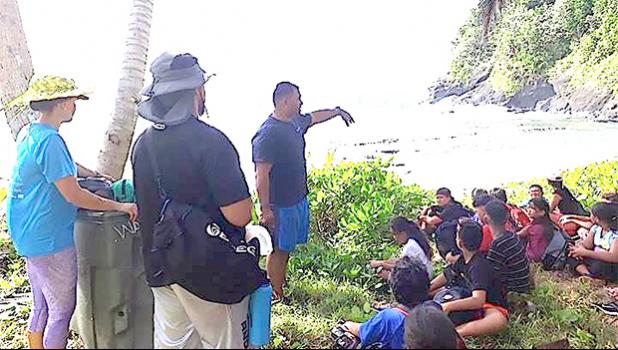Peter Taliva'a and the crew from the National Marine Sanctuary of American Samoa partnered up with South Pacific Watersports earlier this month to escort the more than three dozen kids enrolled in the 2017 FIT program to Fogama'a and Aunu'u. [Courtesy photo]