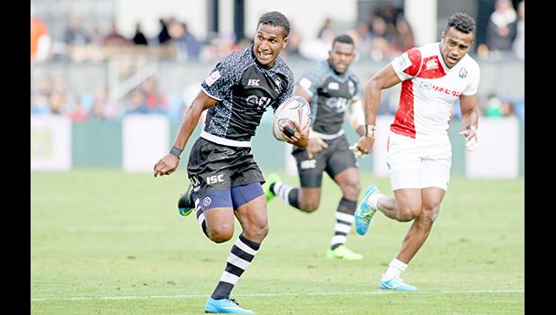 With great joy, Nocenieli Batine scroes a try vs Japan in their 26-26 tie, day 1 SiliconValley 7s, Avaya Stadium, San Jose, California. [Photo: Barry Markowitz]