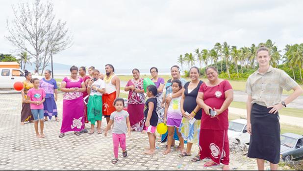 WorldTech volunteer teacher (far right) who teaches at Ofu Elementary School and several Ofu residents in front of the Afioga Misaalefua Tausulu Palega Executive Office Building on Ofu Island in Manu’a. The building was dedicated yesterday. [photo: AF]