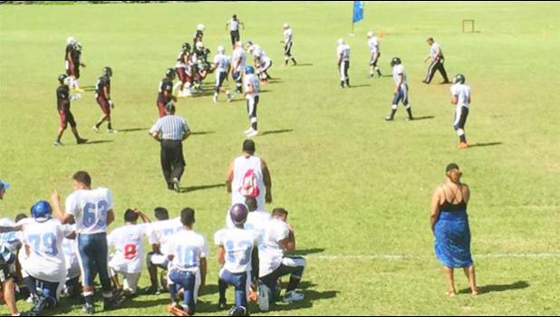 St Joseph’s College students up against Tafuna High School at the inaugural game last month.  [photo: Samoa Observer]