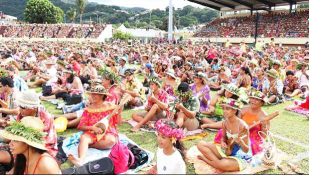 The Tahiti ukulele world record attempt.  (Photo: Supplied/ Présidence de la Polynésie française)