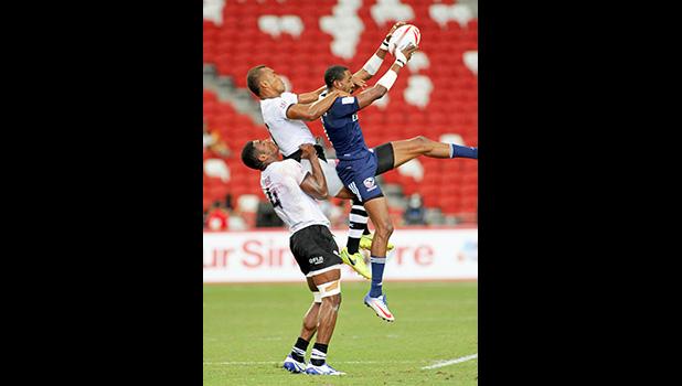 USA Eagle Perry Baker may be the HSBC Player of the Year as his athleticism has helped the Americans into a world rugby 7s power.  Singapore HSBC Sevens, Day 2, National Stadium, Singapore.  [Photo: Barry Markowitz]