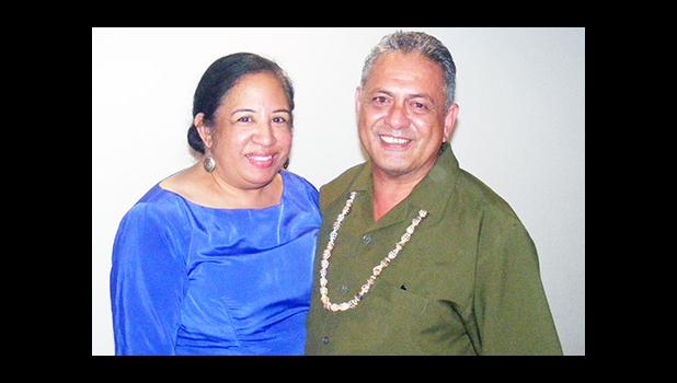 Rep. Su’a Alexander Eli Jennings (right) with his wife, after he was selected by Swains islanders for a seventh consecutive two-year term in the local House of Representatives.  [photo: FS]