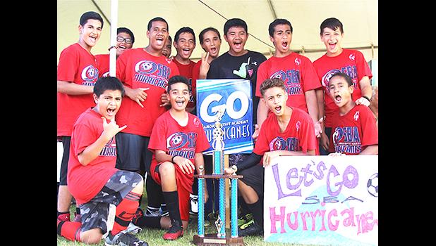 Samoa Baptist Academy’s 7-8 boys team — champions of their division for the 2017 FFAS Private Elementary Schools Soccer League.  [FFAS MEDIA/Brian Vitolio]