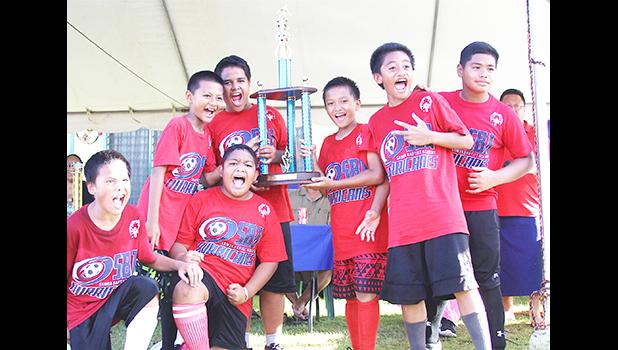 Samoa Baptist Academy’s boys’ 5-6 squad — champions of their division for the 2017 FFAS Private Elementary Schools Soccer League.  [FFAS MEDIA/Brian Vitolio]