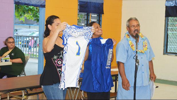 New uniform for the Samoana High School football teams donated by the school Booster Club last week. [photo AF]