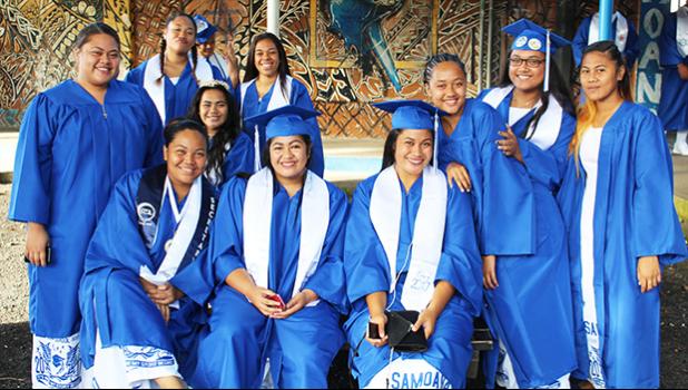 Female graduates of Samoana High School’s class of 2017 get ready to bid farewell to the “Home of the Mighty Sharks.” [photo:EM]