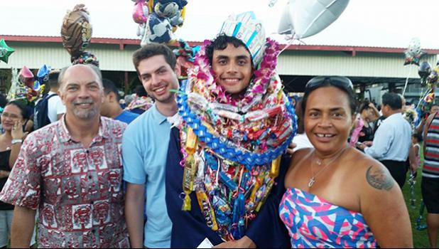 Clarence Herdrich, recipient of this year's Rotary 4-Way Test Award, with his parents David and Peti following SPA's Class of 2017 graduation ceremony last Saturday. [photo: Blue Chen-Fruean]
