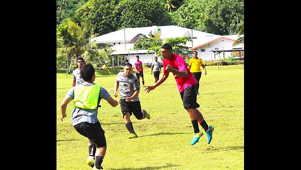 Manu ‘MJ’ Danielson of the Leone Lions’ varsity team scored a goal with this header against the SPA Dolphins during an ASHSAA Boys soccer game on Saturday, April 7, 2018 at Pago Park Soccer Stadium.  [FFAS MEDIA/Brian Vitolio]
