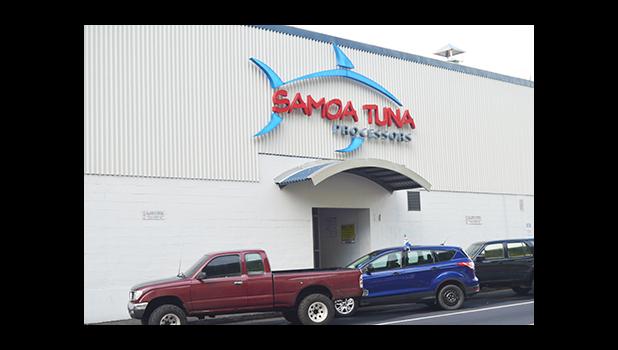 Samoa Tuna Processors Inc., plant in Atu’u with its logo, on Oct. 13, the same day its owner Tri Marine International announced the indefinite closure of STP, effective Dec. 11.  [photo: AF]