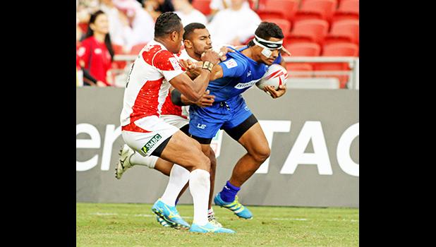 Samoa's confidence rebounded in their 26-14 victory over Japan at the Singapore HSBC Sevens, Day 2, National Stadium, Singapore. [Photo: Barry Markowitz]