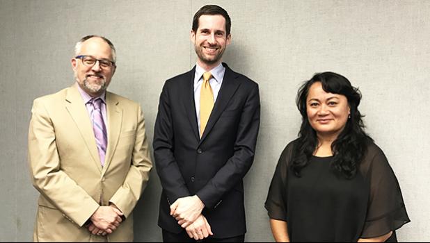 In this March 2017 file photo, [l-r] Matt Salo, executive director of National Association of Medicaid Directors, Brian Neale, Medicaid advisor to US Secretary of Health and Human Services, Thomas E. Price, and Sandra King Young, Medicaid Director for American Samoa, ae pictured after a meeting in Washington where they discussed Medicaid issues for American Samoa and the territories. [photo: ASG]