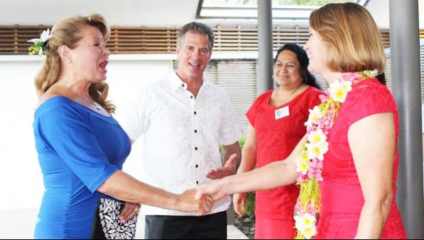 Scott Brown at the party with his wife, Gail Huff (left). [Photo: @peacecorpssamoa/Facebook]
