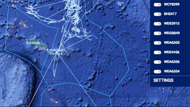 An email to Samoa News over the weekend, says ASDHS info released during a press conference last Friday morning, of the reported Manu’a incident is puzzling — although it’s possible that the 4 vessels the department says were passing by Manu’a had their transponders turned off.  Samoa News was sent these screenshots from Global Fish Watch to show only one Taiwanese vessel was in the American Samoa EEZ, at the time of the reported Manu’a incident — the rest were American. Tui Samoa is not shown — and the clo