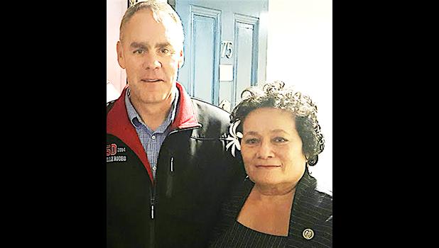 Congresswoman Aumua Amata with Secretary Ryan Zinke. The two discussed marine monuments and the need for restored fishing access.   [courtesy photo]