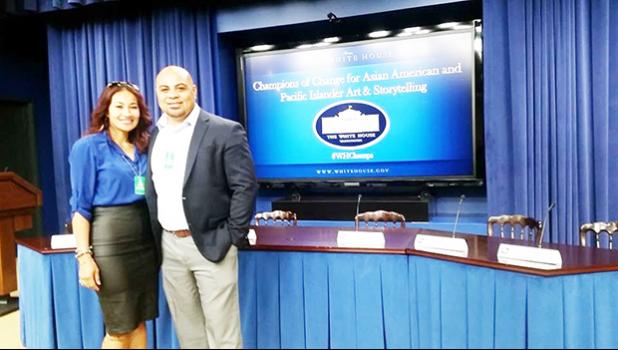 Selu Alofipo, who was born and raised in Samoa, with his wife, Tofuola, last year in May, when he was selected as one of ten artists chosen by the White House to showcase his artwork which was featured in the East Wing of the White House, and was recognized as a “Champion of Change”. Go to: www.seluart.com to meet the artist and his work.  [Courtesy photo]