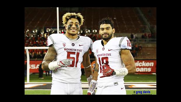American Samoa’s very own Frankie Luvu (#51) – a graduate of Tafuna High School and an American Samoa All-Star Player alongside teammate Shalom Luani (#18) who graduated from the Home of the Vikings. Both sons of American Samoa are starters for WSU’s defensive lineup.  [courtesy photo]
