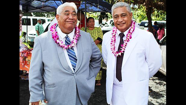 CCCAS Chairman Rev Elder Eveni Mamoe who gave the closing remarks and benediction with CCCAS Vice Chairman Rev. Elder Fa’aeteete Saifoloi who was the commencement speaker at the Kanana Fou Class of 2017 Graduation yesterday.  [photo:EM]