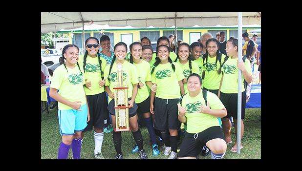 Marist St. Francis’ Girls’ 6-8 Division poses with their championship trophy for the 2016 FFAS Private Elementary Schools Soccer League’s Girls 3-5 Division with their trophy on Tuesday, Nov. 22, 2016.  [FFAS MEDIA/Brian Vitolio]