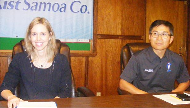 StarKist Co., vice president of corporate communications Michelle Faist (left) and StarKist Samoa general manager Mr. Kwon during last Friday’s news conference at StarKist Samoa office.  [photo: FS]
