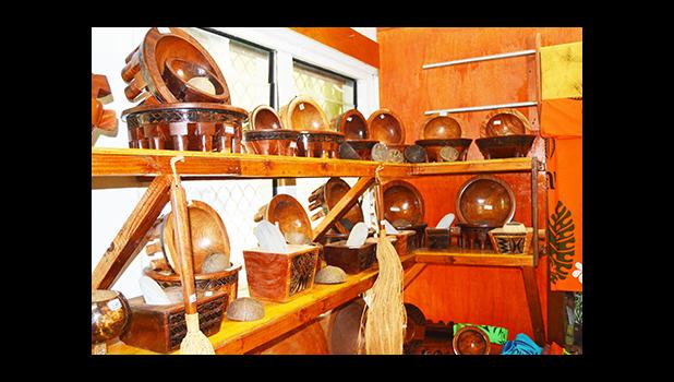 Kava bowls on displace at the new Territorial Administration on Aging store at the TAOA compound in Pago Pago that was officially dedicated and opened Monday.  [photo: AF]