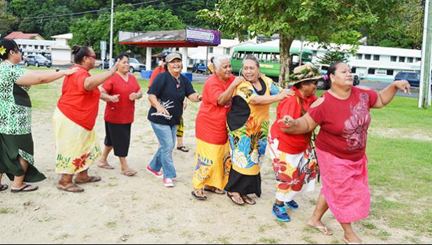 One of the activities yesterday — day-three of Senior Citizen Week in American Samoa — was dancing, of all types as seen in this photo with some senior citizens participating in a line dance at Su’igaula o le Atuvasa at Utulei Beach. Senior Citizen Week finishes tomorrow with a closing ceremony, starting with a 7:30a.m parade in Utulei.  [photo: AF]v