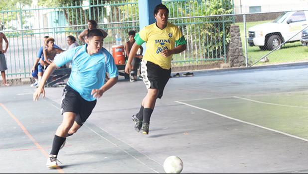 Kevin Ting of Green Bay B in action against Tafuna Jets 2 during the 9th Place Tier competition of the 2017 FFAS Futsal Tournament on Monday, May 29 at the Samoana High School gymnasium in Utulei.  [FFAS MEDIA/Brian Vitolio] 