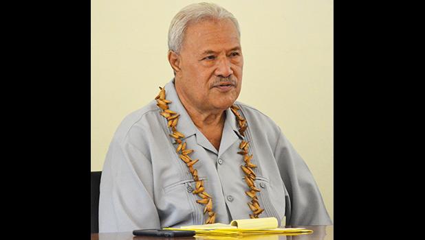 Secretary of the Office of Samoan Affairs, Paramount Chief Mauga Tasi Asuega during the meeting with fautasi captains last Friday afternoon to discuss the fate of this year’s Flag Day fautasi race.  [photo by AF]